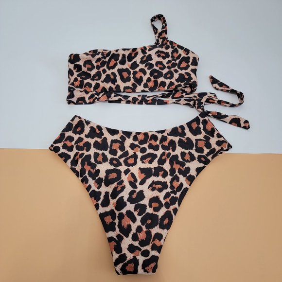 Women One Shoulder High Waisted Bikini Tie High Cut Two Piece Swimsuit NEW - Picture 12 of 12